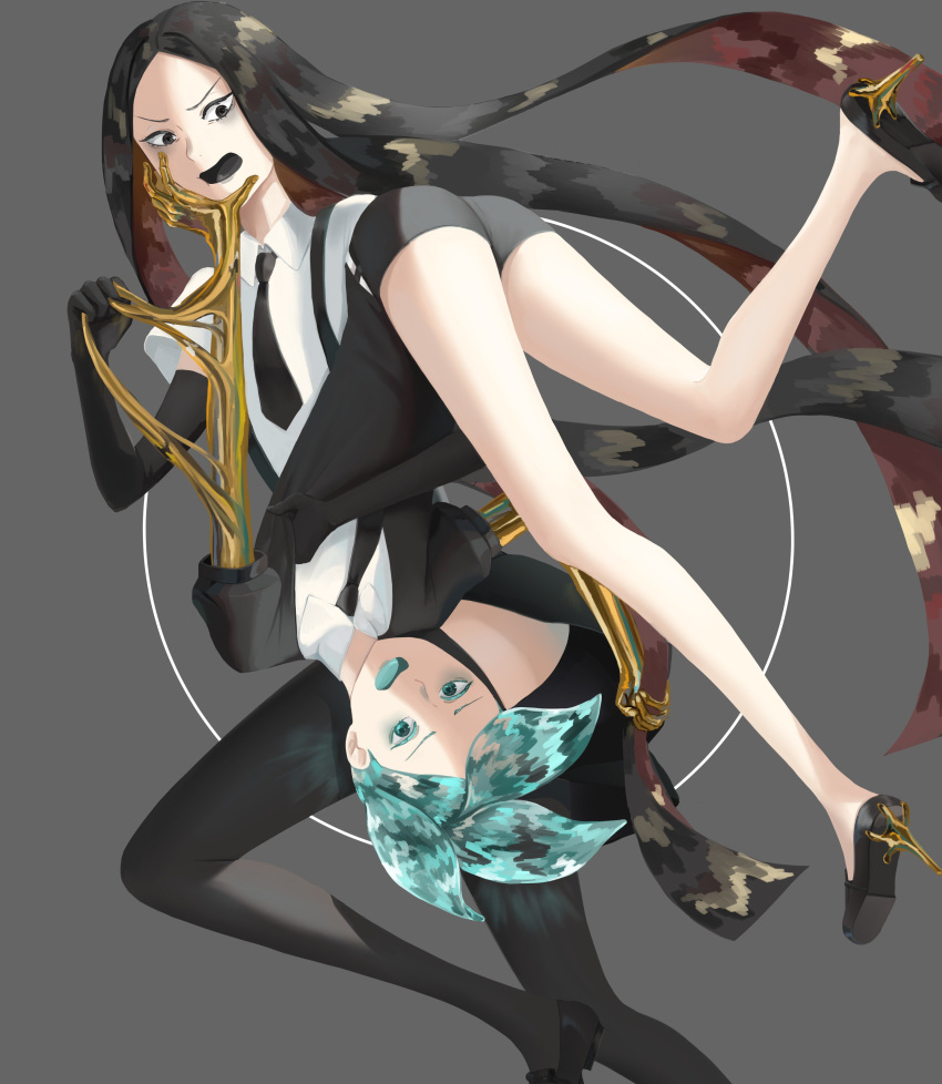 2others, absurdres, androgynous, aqua_eyes, aqua_hair, black_eyes, black_hair, bort