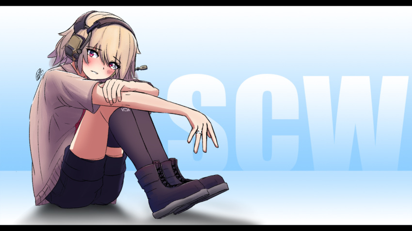 1girl, asymmetrical_legwear, bangs, blonde_hair, blush, eyebrows_visible_through_hair, girls_frontline, hair_between_eyes