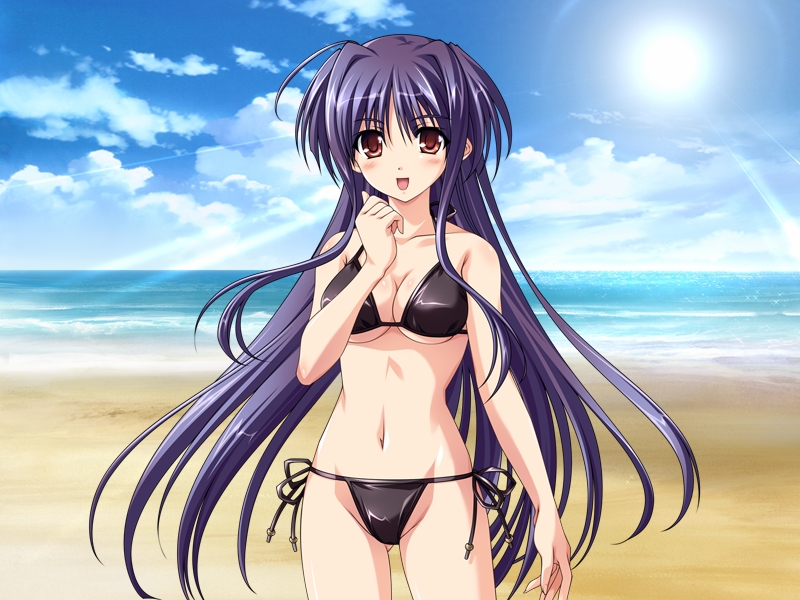 800x600, bikini, black_hair, brown_eyes, game_cg, kobayakawa_madoka, long_hair, natsumegu