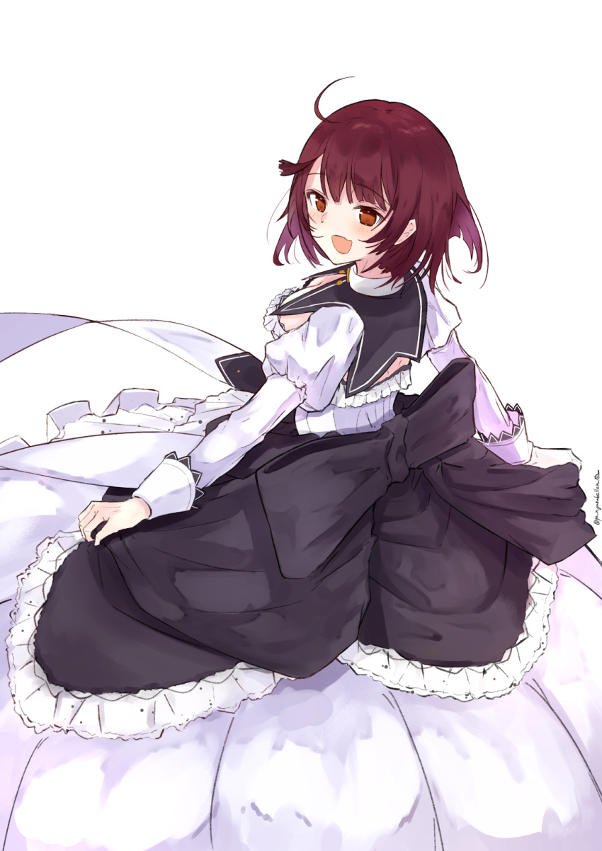 1girl, :d, ahoge, atelier_(series), atelier_sophie, back_bow, black_bow, bow