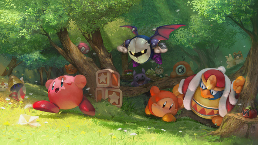 bat_wings, block, blush_stickers, bronto_burt, chip_(kirby), con_(kirby), flower, forest