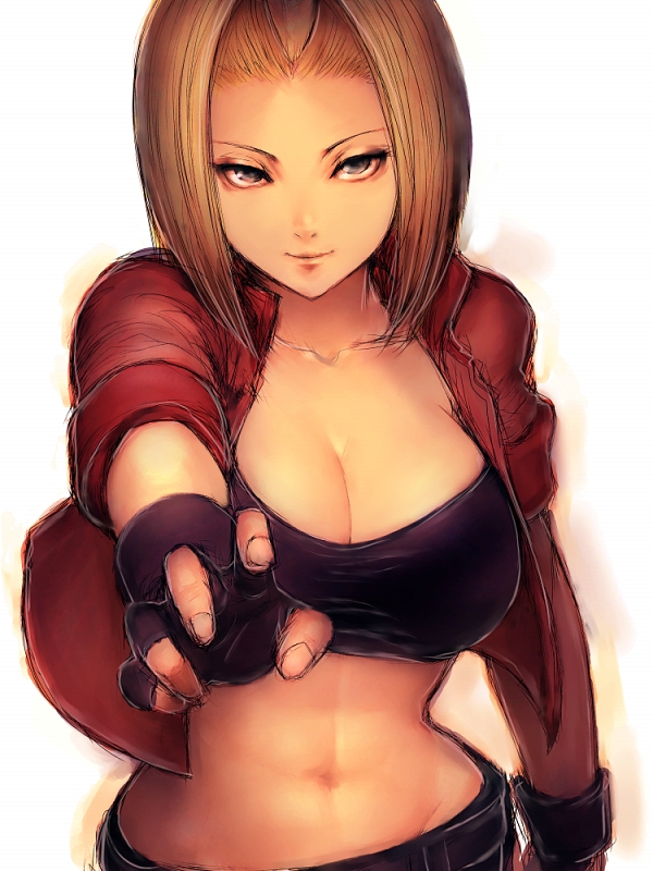 blue_mary, breasts, cleavage, curvy, fatal_fury, fingerless_gloves, gloves, humio