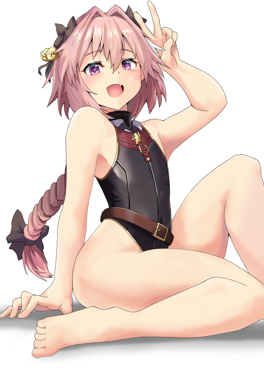 1boy, absurdres, astolfo_(fate), bangs, bare_shoulders, barefoot, bell, belt