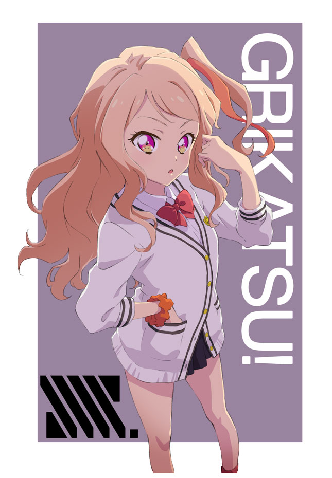 1girl, :o, adjusting_hair, aikatsu!_(series), aikatsu_stars!, bangs, blush, border