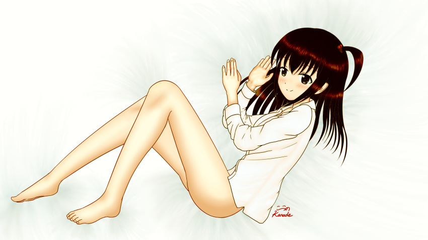 1girl, atsuko_tsen, dress_shirt, highres, naked_shirt, original, shirt, side_ponytail