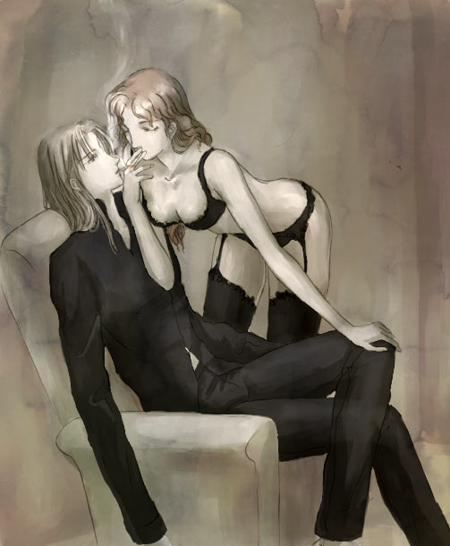 cigarette, cigarette_kiss, darill, daryl, final_fantasy, final_fantasy_vi, garter_belt, lingerie