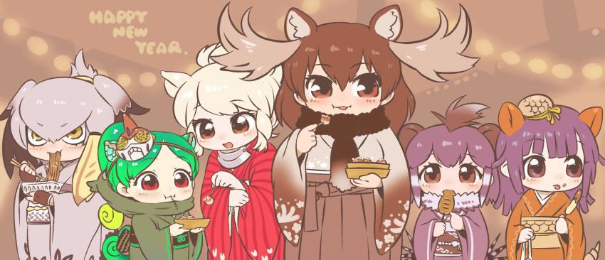 6+girls, adapted_costume, animal_ear_fluff, animal_ears, antlers, armadillo_ears, armadillo_girl, bangs