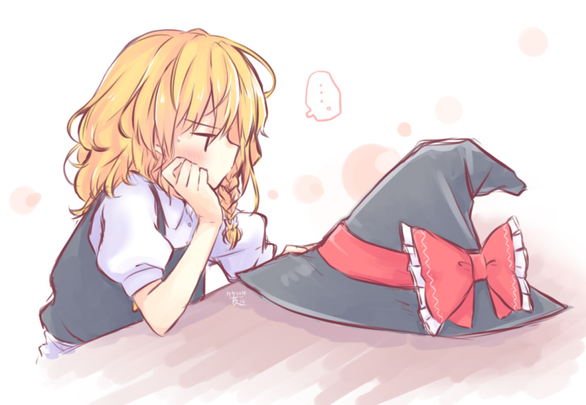 ..., 1girl, black_hat, black_vest, blonde_hair, blush, bow, braid