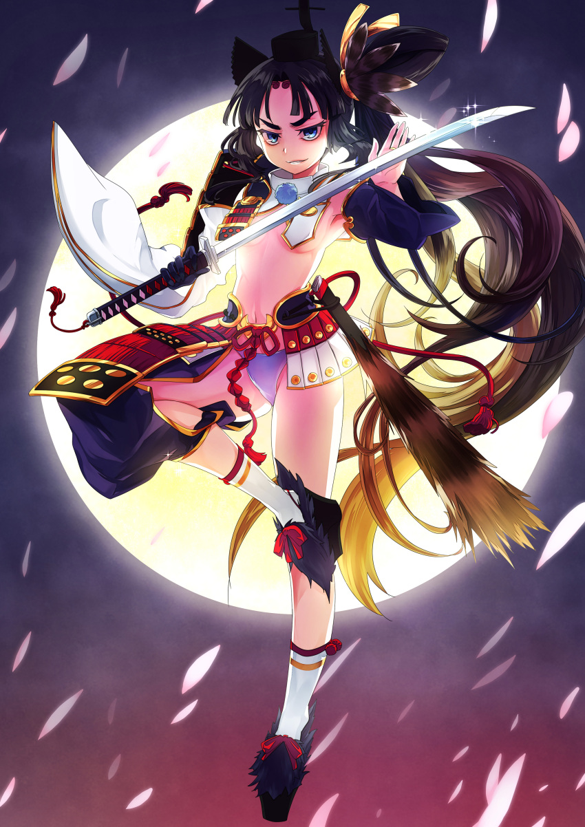 1girl, absurdres, armor, black_gloves, black_hair, blue_eyes, breasts, butano_(star-dust_boxxx)