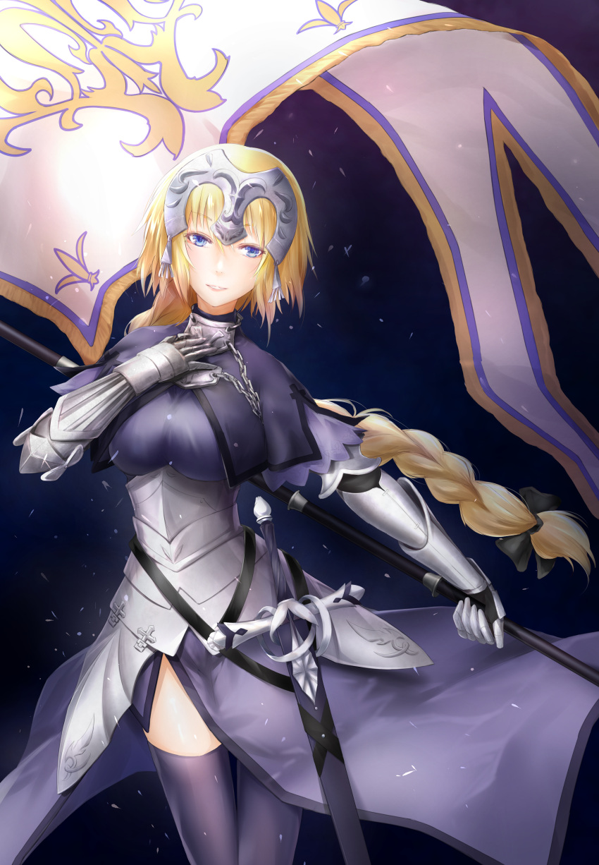 1girl, absurdres, armor, armored_dress, black_dress, black_legwear, blonde_hair, blue_eyes