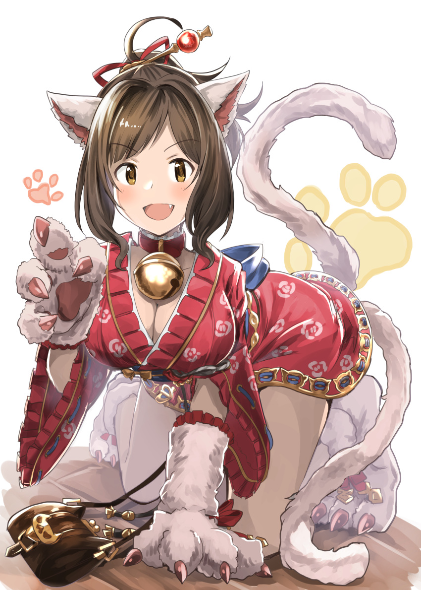 1girl, absurdres, all_fours, animal_ears, bag, bangs, bell, bell_collar