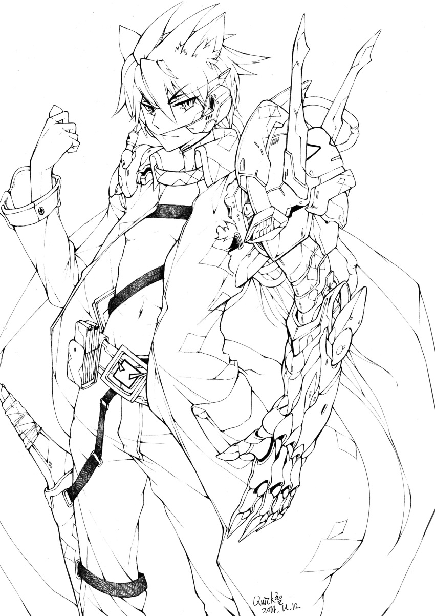 1boy, 2014, absurdres, animal_ears, belt, belt_buckle, buckle, cape