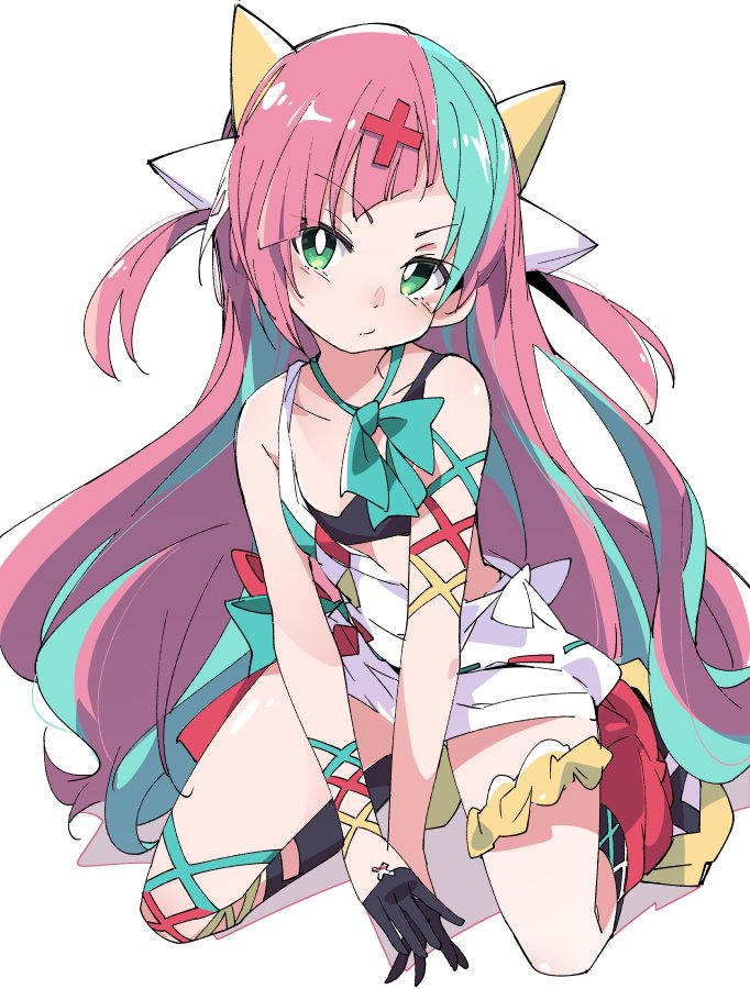 1girl, black_gloves, character_request, collarbone, copyright_request, eyebrows_visible_through_hair, gloves, green_eyes