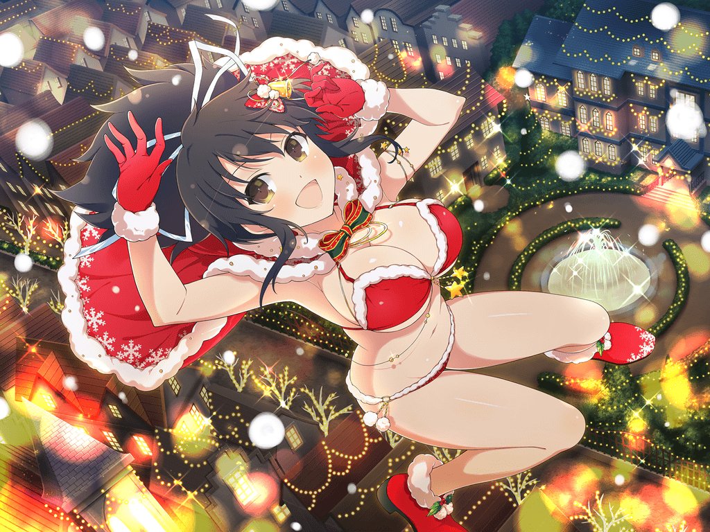 1girl, :d, asuka_(senran_kagura), bikini, black_hair, blush, bow, breasts