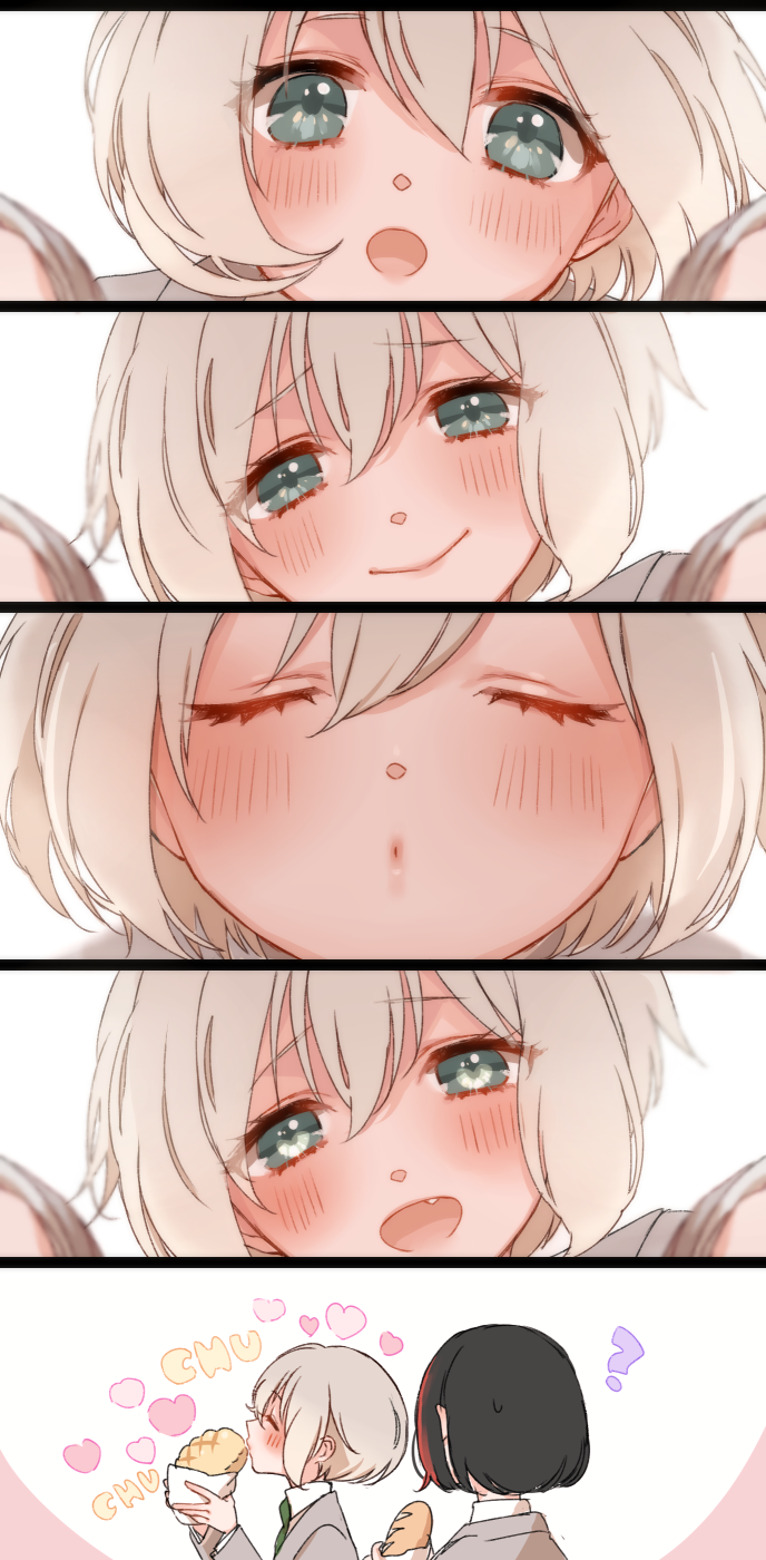 2girls, :d, :o, ?, aoba_moca, bang_dream!, bangs, black_hair