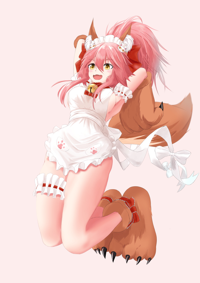 1girl, absurdres, animal_ear_fluff, animal_ears, apron, bell, bell_collar, blush