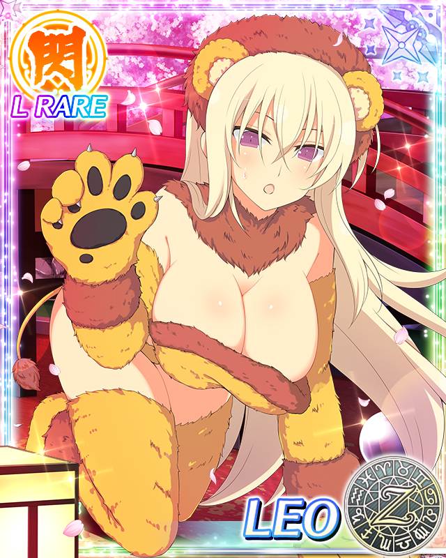 1girl, all_fours, animal_ears, blonde_hair, blush, breasts, card_(medium), character_name