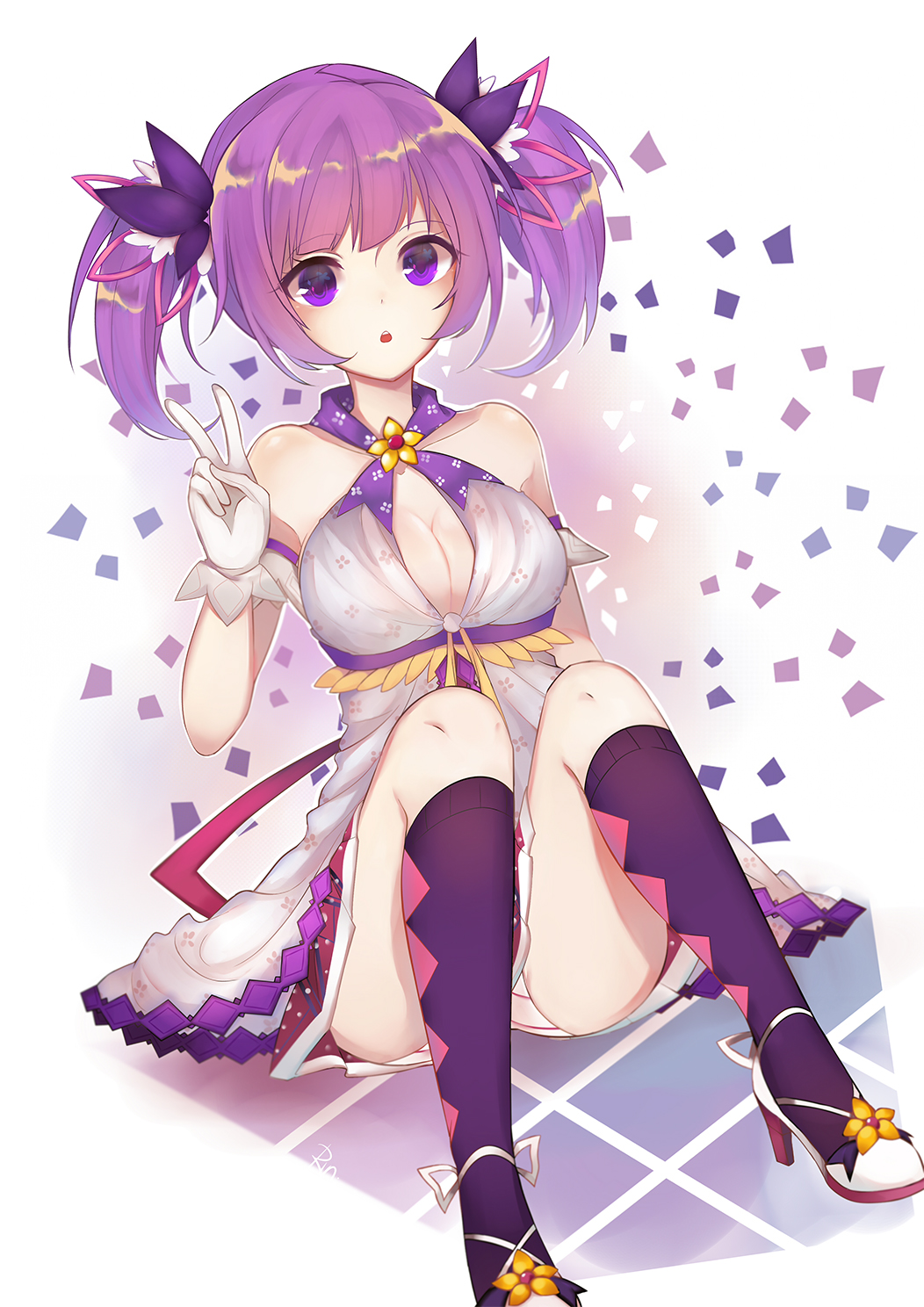 1girl, :o, aisha_(elsword), battle_magician_(elsword), breasts, cleavage, cleavage_cutout, collarbone