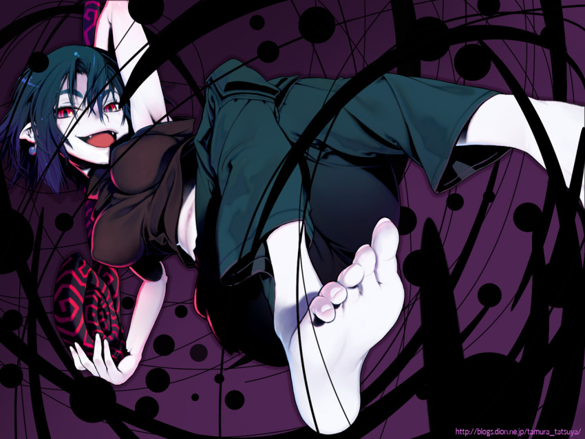 breasts, cave_story, doukutsu_monogatari, fangs, feet, green_hair, misery, perspective