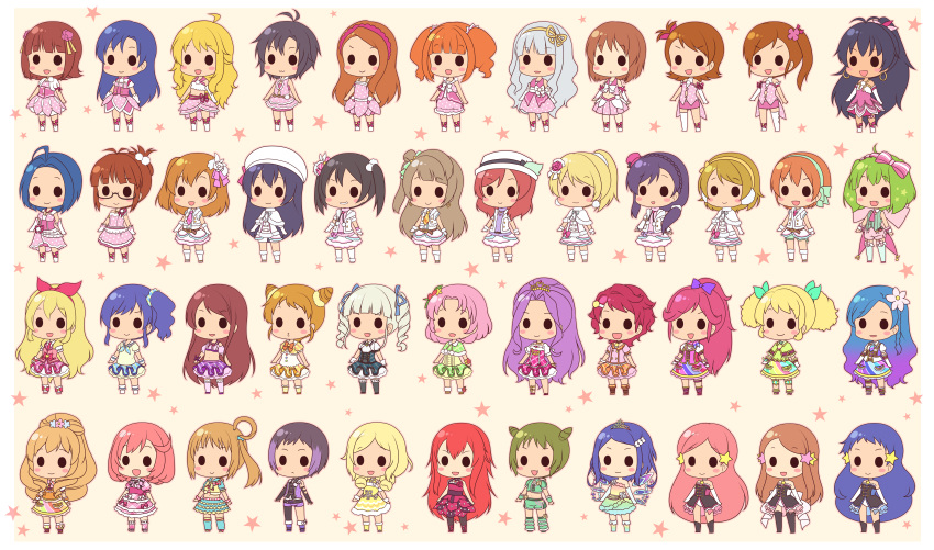 >:), 6+girls, :d, :o, absurdly_long_hair, absurdres, ahoge, aikatsu!