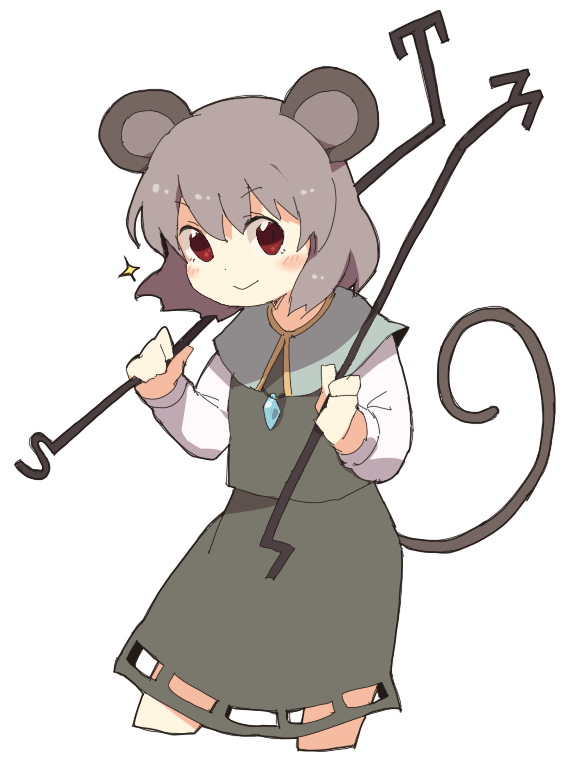 1girl, animal_ears, bangs, blush, capelet, closed_mouth, dokan_(dkn), dowsing_rod