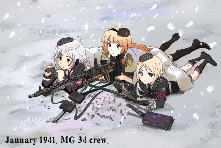 3girls, ammo_box, ammunition, ammunition_belt, binoculars, boots, c96_(girls_frontline), girls_frontline