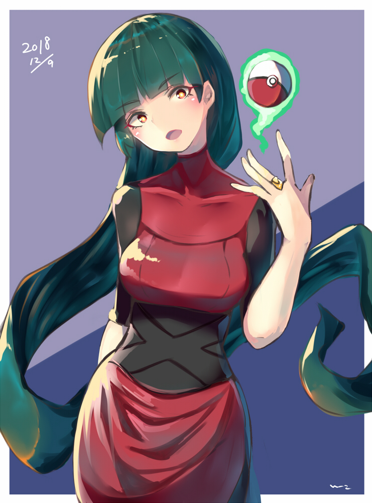 1girl, bangs, black_hair, blunt_bangs, blush, border, breasts, commentary_request