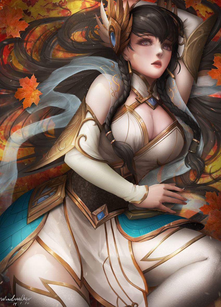 1girl, arm_up, armor, bangs, bare_shoulders, black_hair, blue_eyes, blush