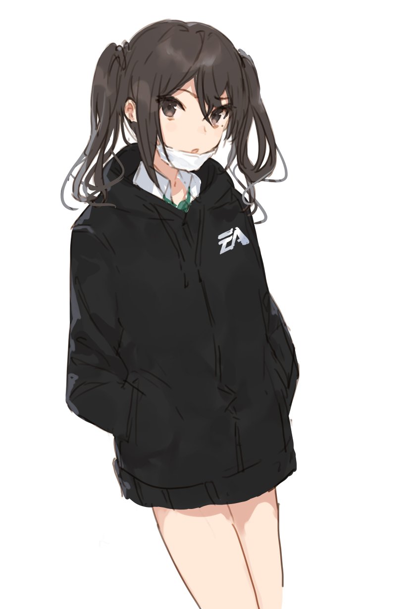 1girl, :o, bare_legs, electronic_arts, face_mask, fifuth, hands_in_pockets, highres