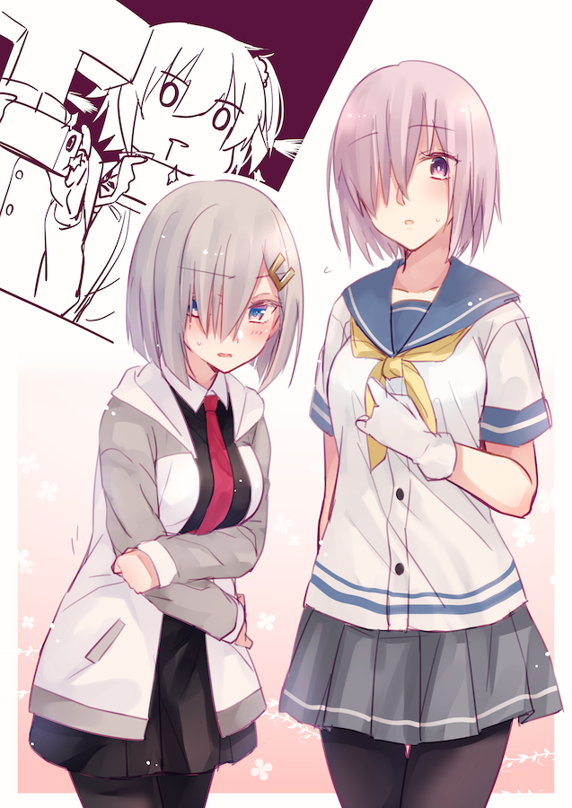 1boy, 916200, black_legwear, blue_eyes, blush, breasts, cosplay, costume_switch