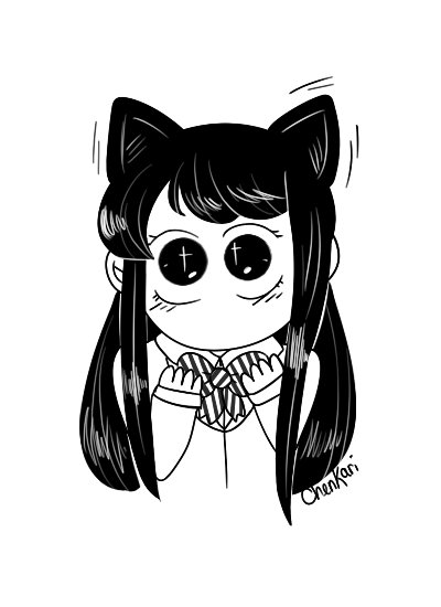 1girl, animal_ears, black_eyes, black_hair, cat_ears, chenkari, chibi, komi-san_wa_komyushou_desu, komi_shouko, long_hair, looking_at_viewer, school_uniform, simple_background, white_background