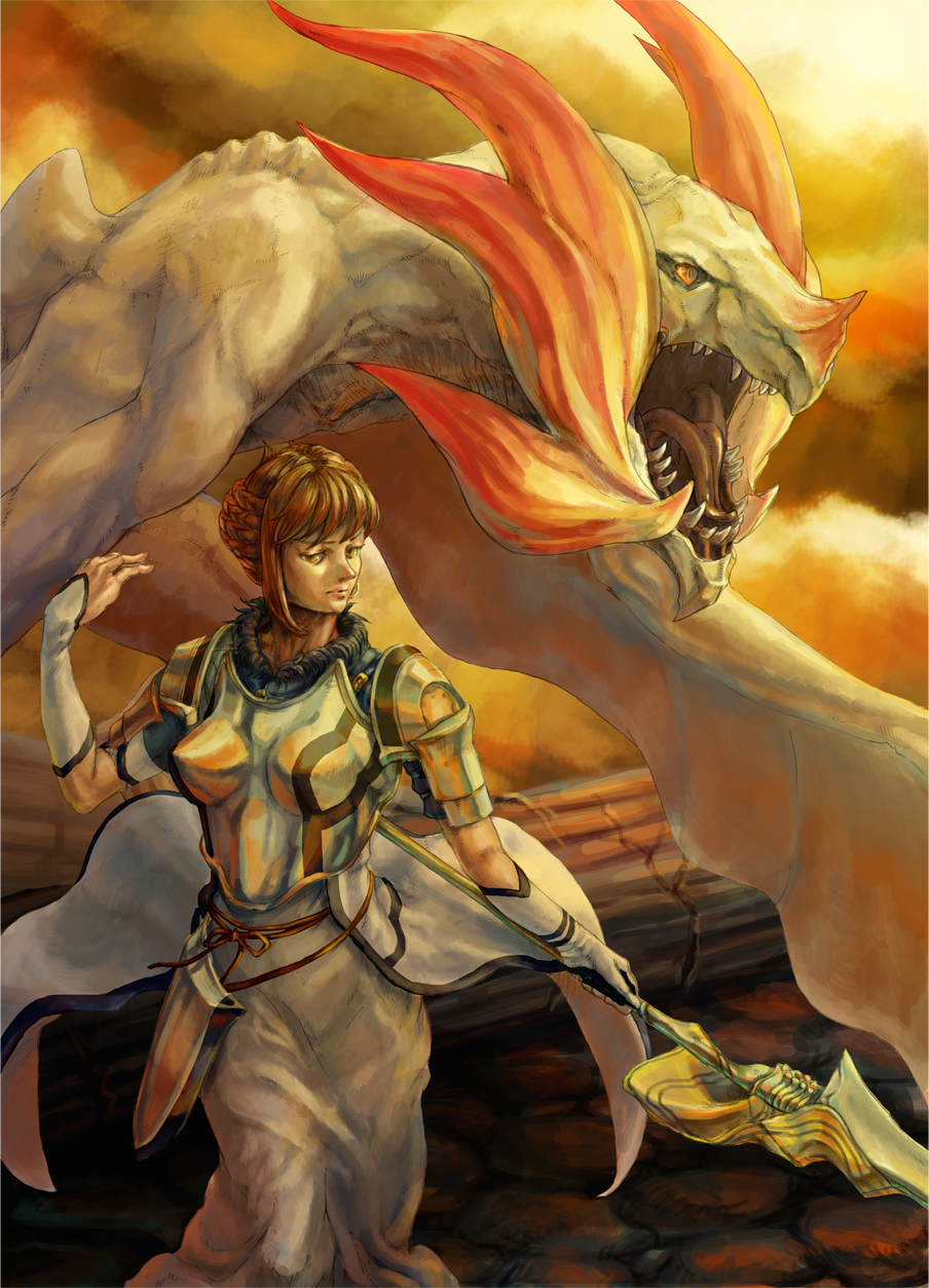 1girl, armor, breastplate, breasts, brown_hair, commentary_request, drag-on_dragoon, drag-on_dragoon_2