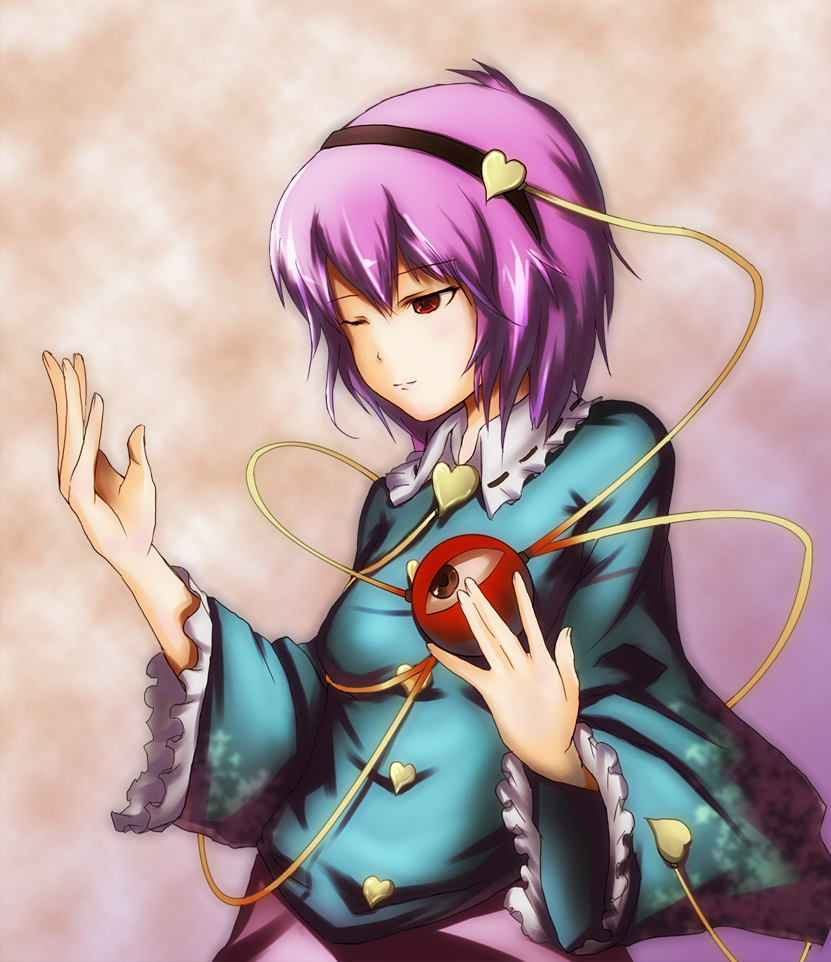 eye, eyes, hands, headband, heart, komeiji_satori, kurosuto, light_smile