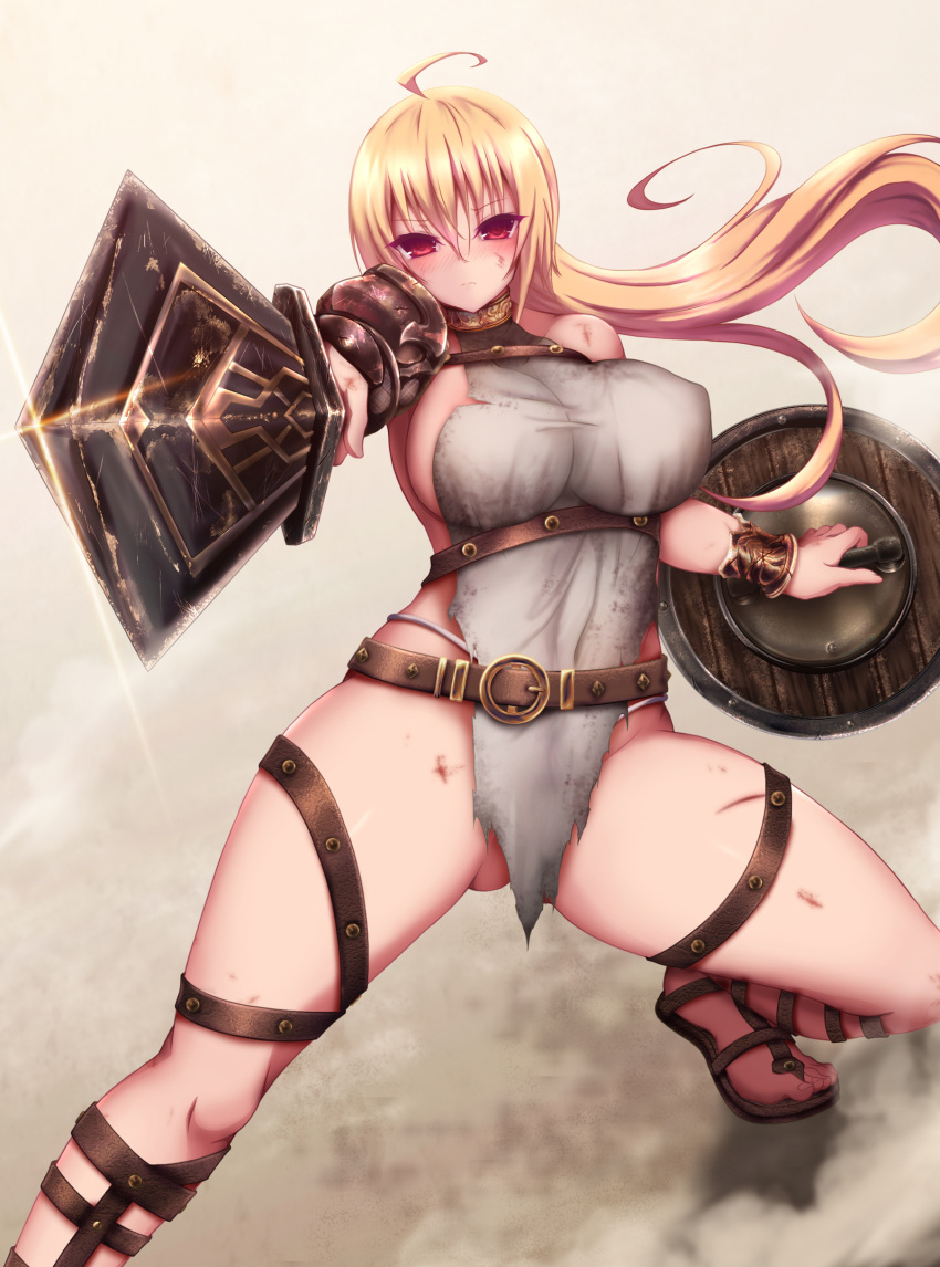 1girl, absurdres, ahoge, akina_t, bangs, bare_hips, blonde_hair, breasts