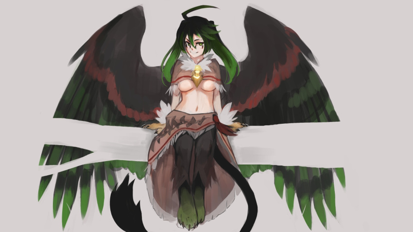 1girl, ahoge, black_hair, breasts, capelet, claws, commentary, english_commentary