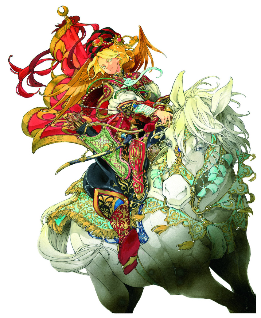 1boy, animal, animal_on_shoulder, arrow, bird_on_shoulder, blonde_hair, boots, bow_(weapon)