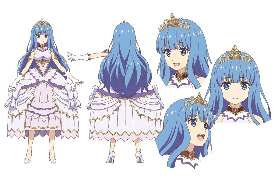 1girl, blue_eyes, blue_hair, cinderella_(grimm), cinderella_(grimms_notes), commentary_request, glass_slipper, grimms_notes, long_hair, official_art