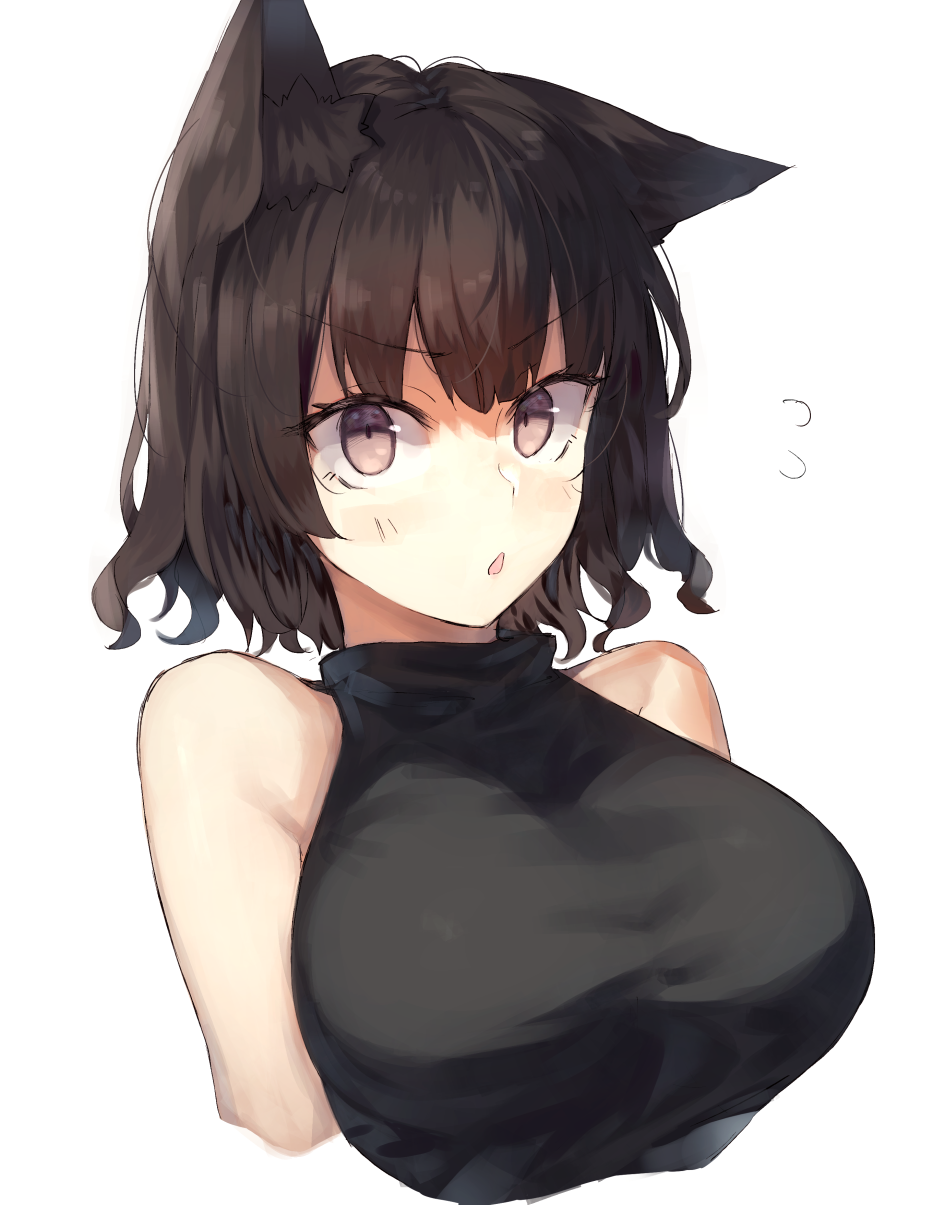 1girl, animal_ear_fluff, animal_ears, bangs, bare_shoulders, breasts, brown_eyes, brown_hair