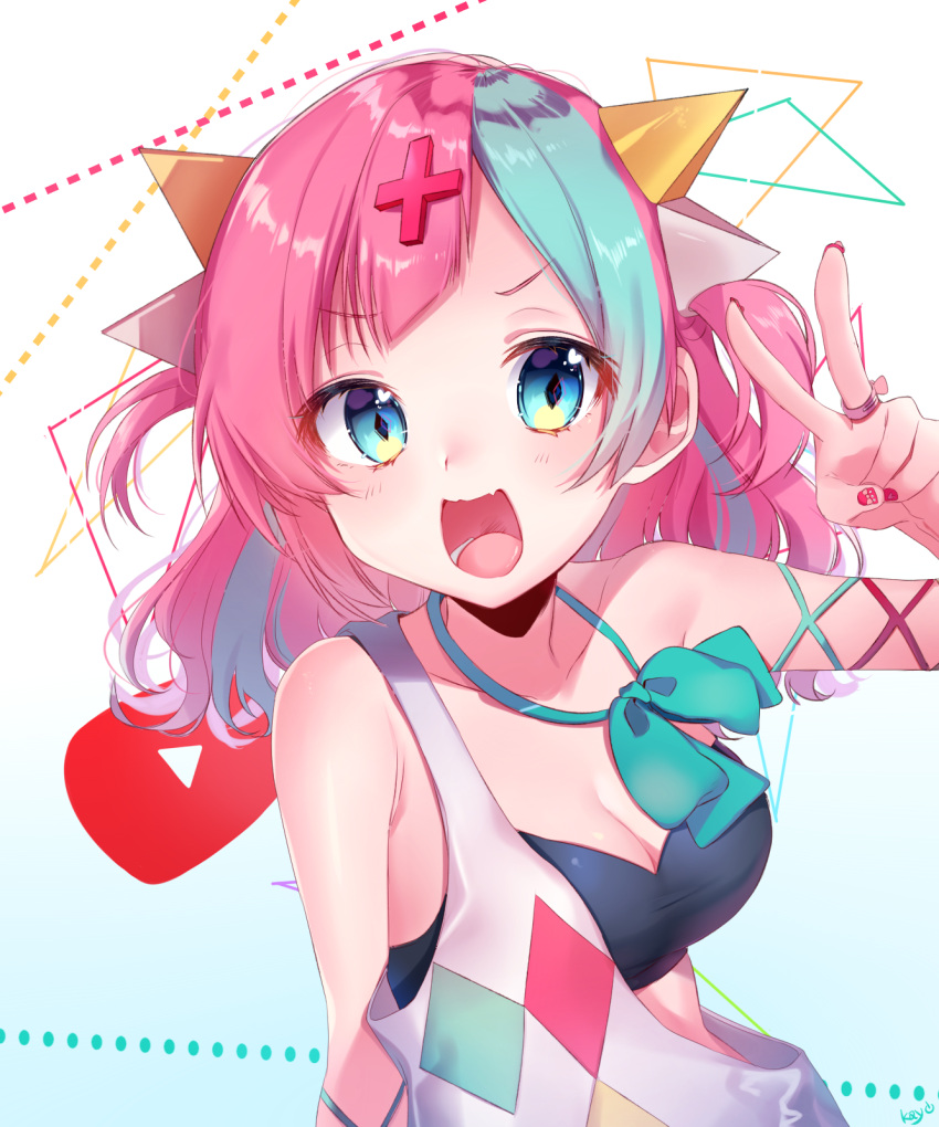 1girl, aqua_hair, artist_name, blue_background, blue_eyes, bow, bowtie, breasts