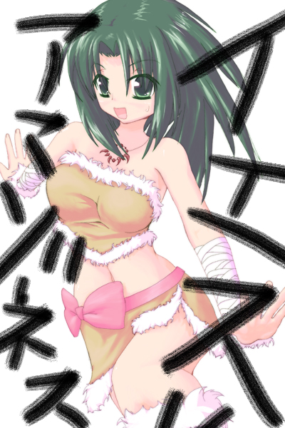 green_hair, iinchou_(seto_no_hanayome), midriff, ribbon, ribbons, seto_no_hanayome