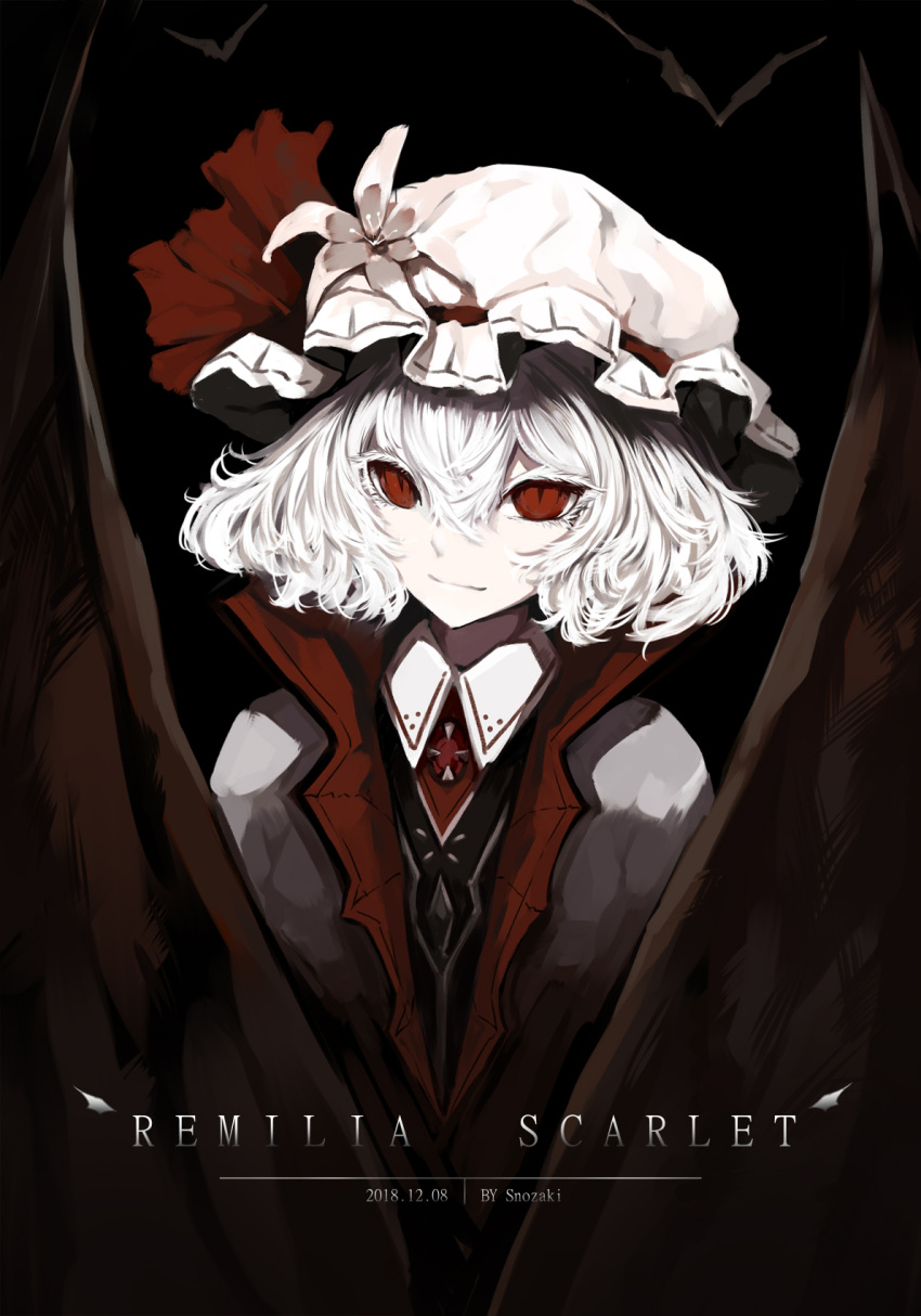 1girl, 2018, albino, alternate_costume, artist_name, bat_wings, bob_cut, brooch