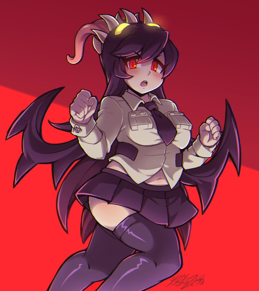 1girl, absurdres, black_hair, extra_mouth, fighting_game, filia_(skullgirls), highres, kaibuzetta