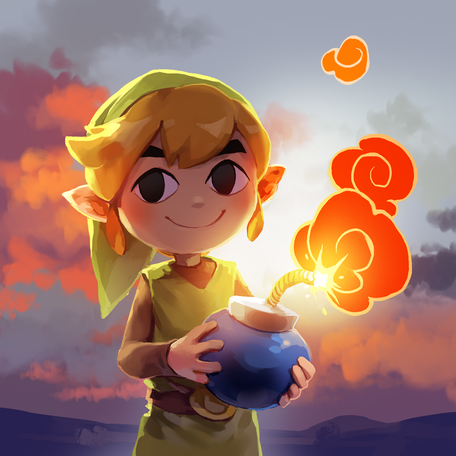 bangs, belt_buckle, blonde_hair, bomb, buckle, dusk, hat, link, niko_geyer, nintendo, pointy_ears, smoke, the_legend_of_zelda, the_legend_of_zelda:_the_wind_waker, tunic