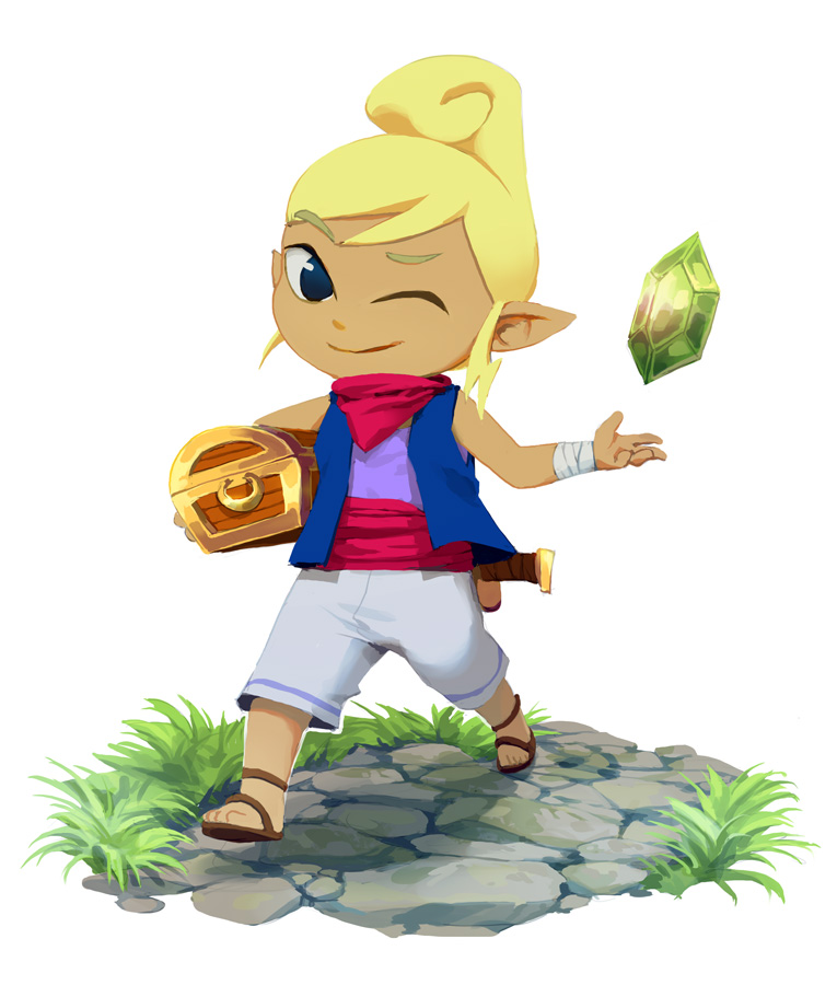 blonde_hair, blue_eyes, cobblestone, gem, neckerchief, niko_geyer, nintendo, pointy_ears