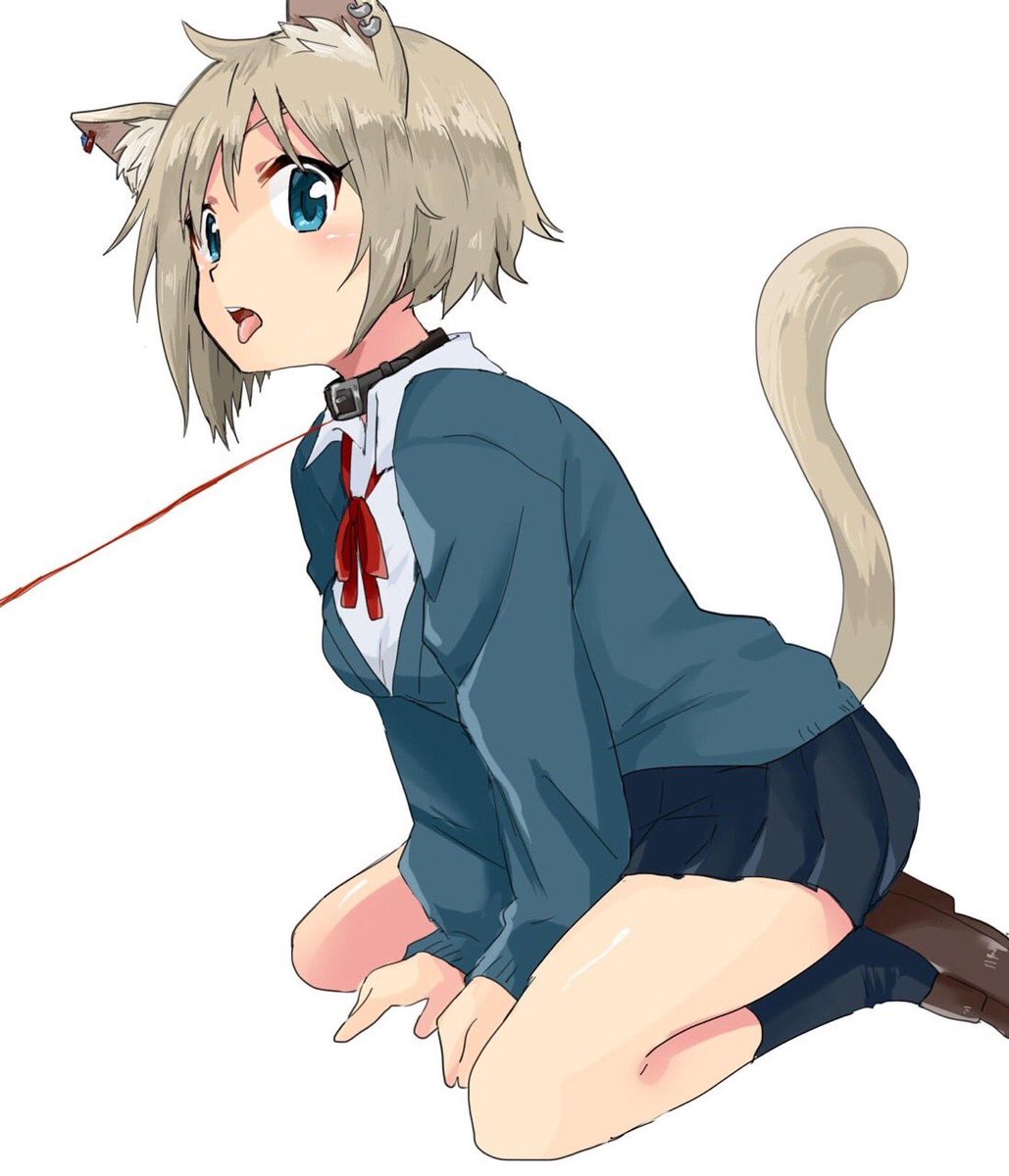 1girl, animal_ears, blue_eyes, blush, cat_ears, collar, collared_shirt, ear_piercing