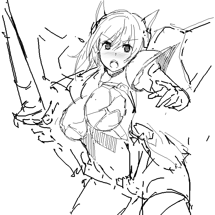 1girl, armor, blush, bracer, breasts, cleavage, earth_defense_force, earth_defense_force_2025