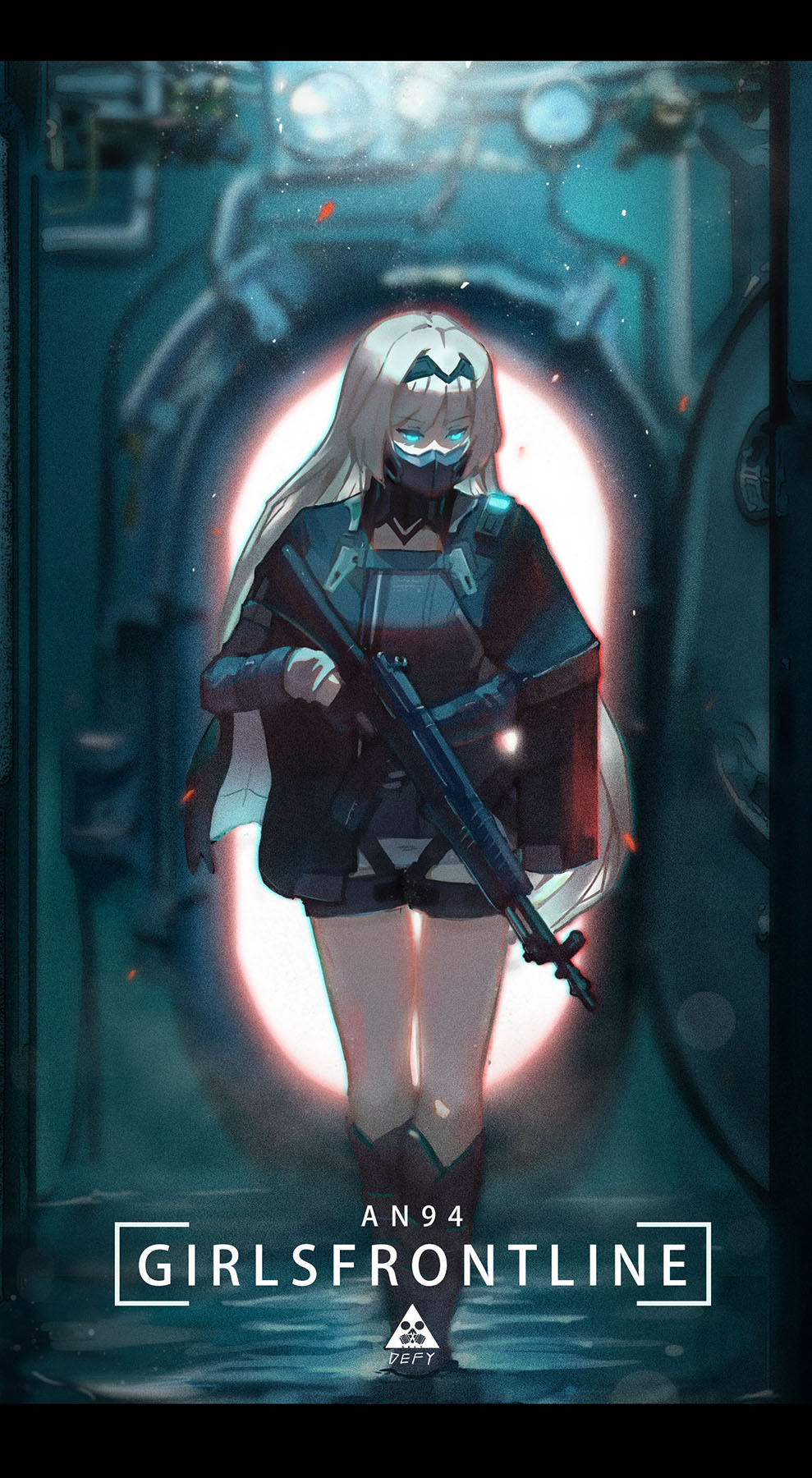 1girl, alcoholism_(wf446066985), an-94, an-94_(girls_frontline), assault_rifle, bangs, black_gloves, blonde_hair
