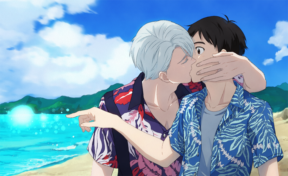 2boys, beach, black_hair, blue_sky, brown_eyes, cacao_(umri), closed_eyes, clouds