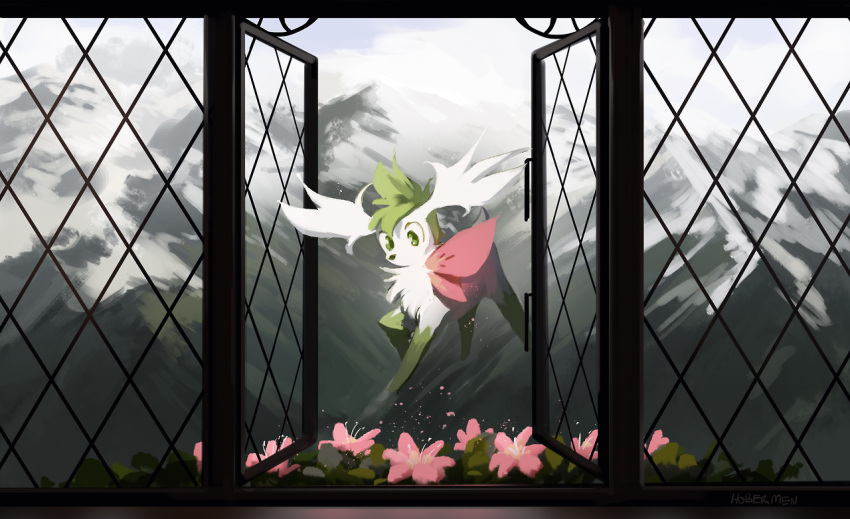 commentary, creatures_(company), english_commentary, flower, flying, game_freak, gen_4_pokemon, green_eyes