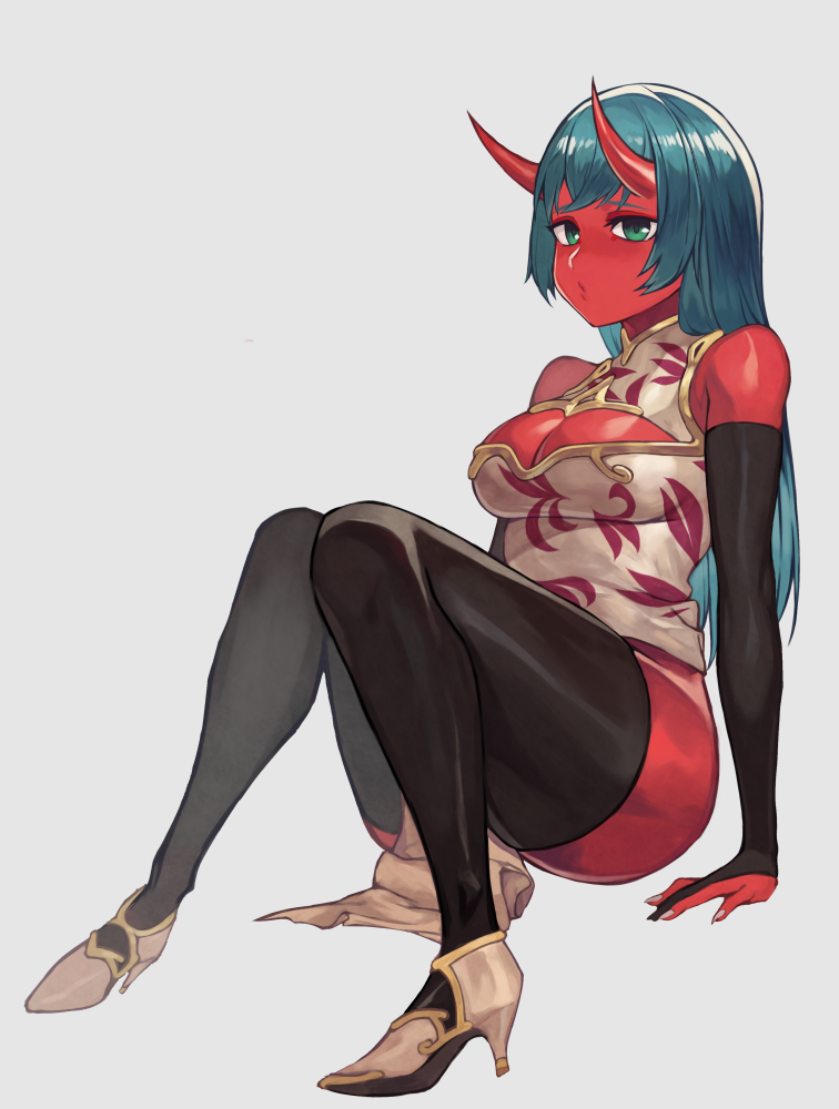 1girl, bangs, bare_shoulders, black_gloves, black_legwear, blue_hair, blush, breasts